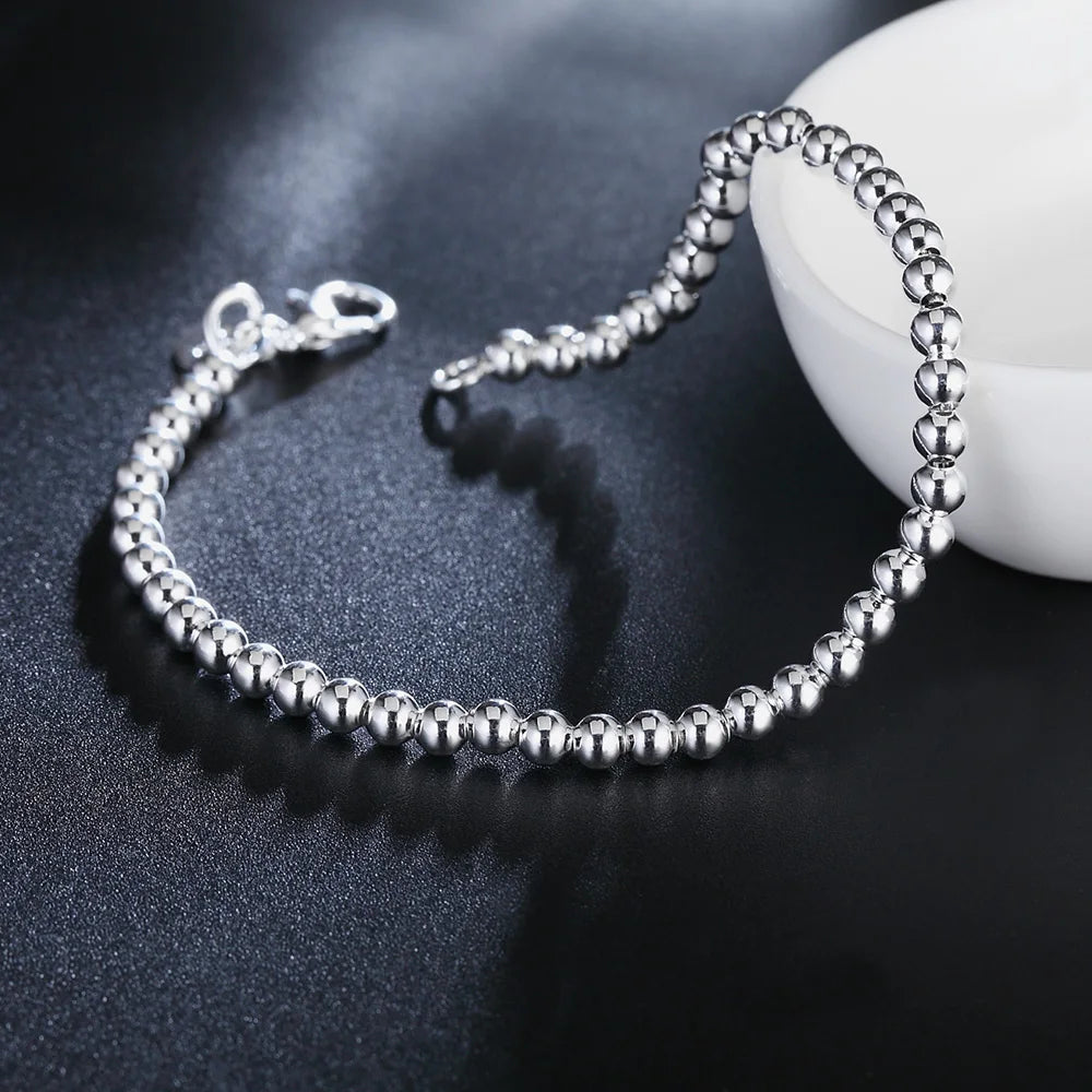 925 sterling Silver 18K gold color 4MM beads Chain Bracelets for Women Fashion Party Wedding Accessories Jewelry Christmas Gifts