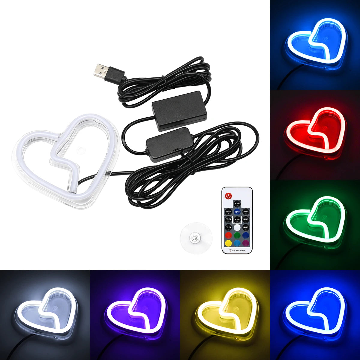 USB Car LED Window Light Car Interior Decoration Ambient Light Flashing Glowing Heart-shape Lighting Atmosphere Lamp LED Sign