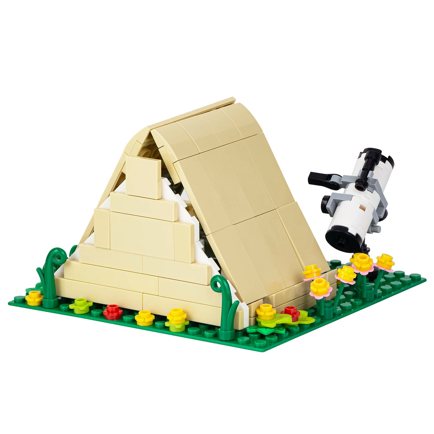 MOC3014 Outdoor Grass View Camping Tent Scene Telescope Plants Model DIY Educational Building Block Gifts Toys for Kids 179Pcs