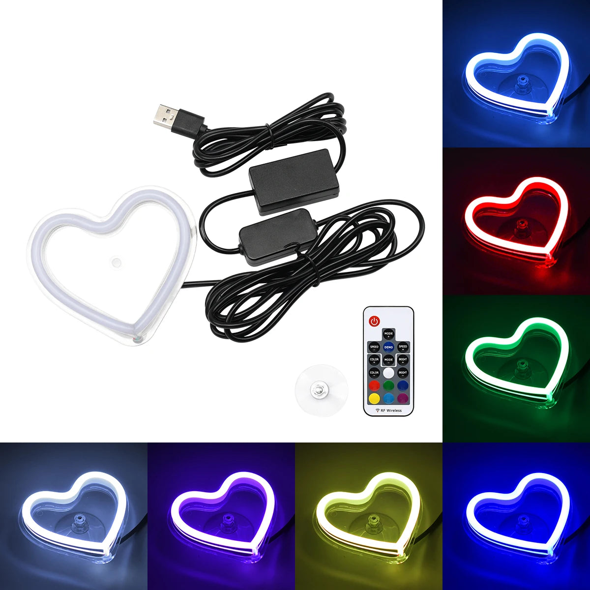USB Car LED Window Light Car Interior Decoration Ambient Light Flashing Glowing Heart-shape Lighting Atmosphere Lamp LED Sign