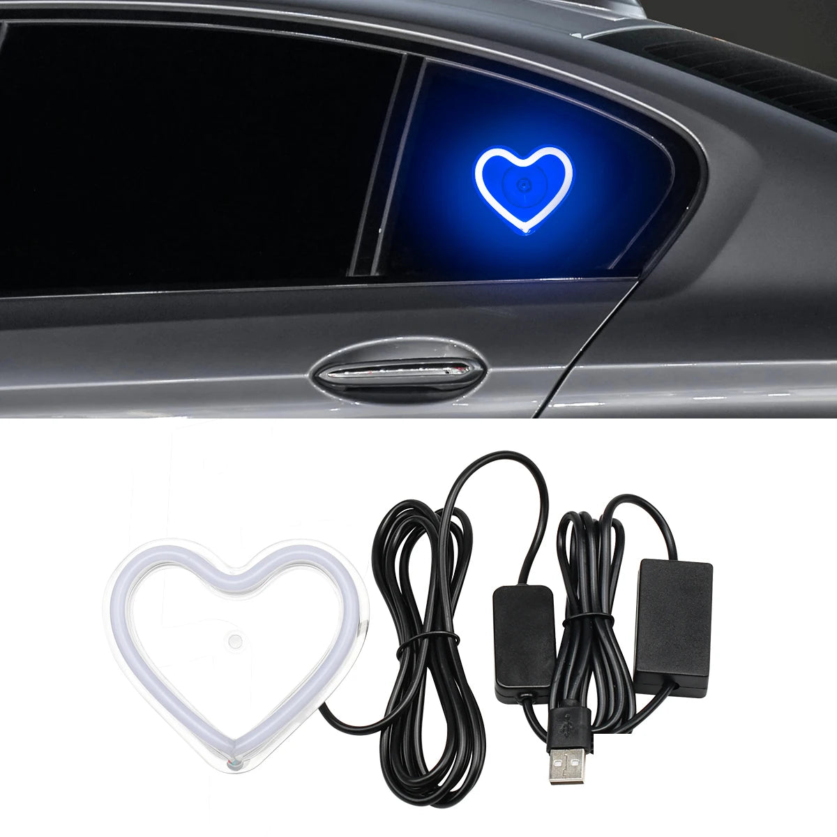 USB Car LED Window Light Car Interior Decoration Ambient Light Flashing Glowing Heart-shape Lighting Atmosphere Lamp LED Sign