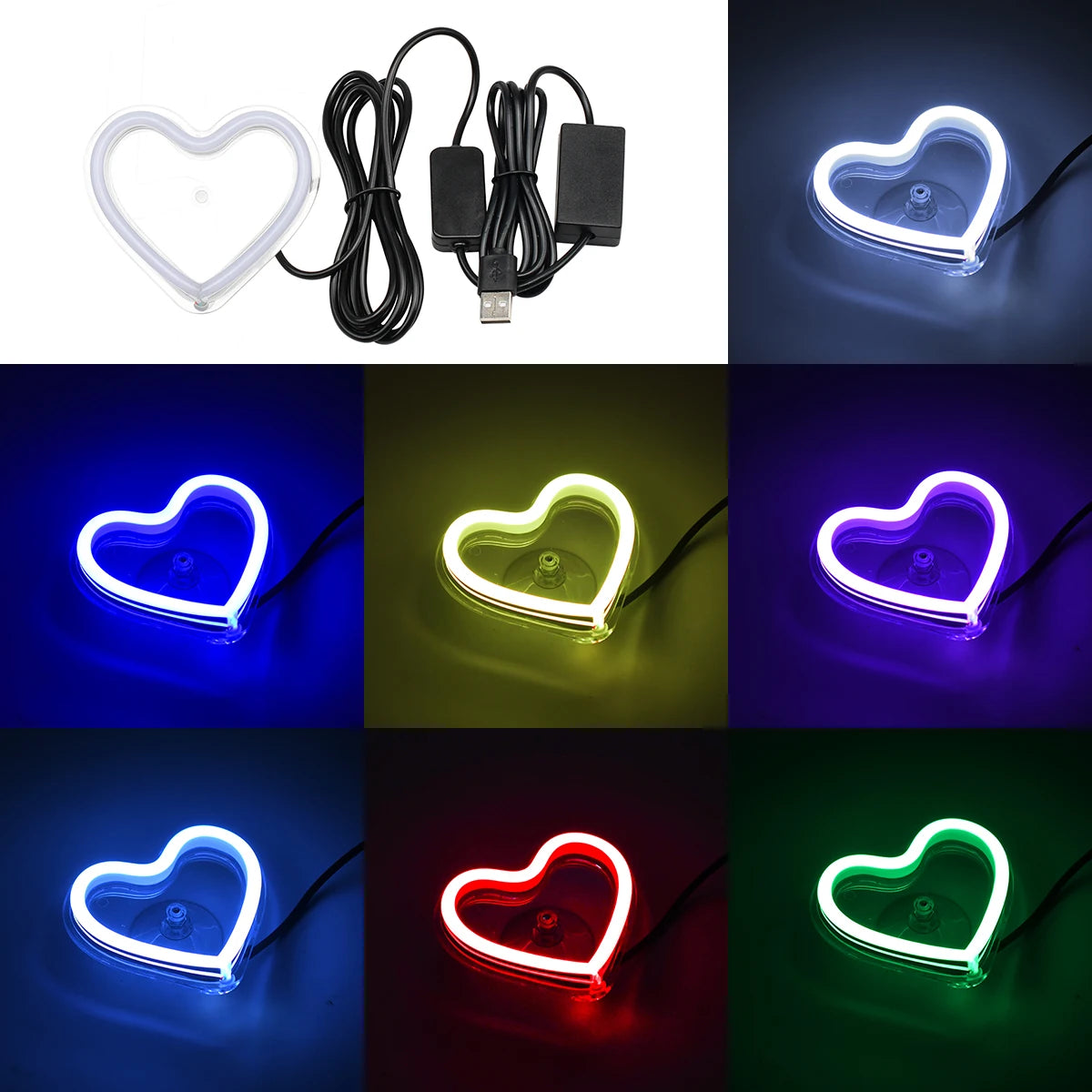 USB Car LED Window Light Car Interior Decoration Ambient Light Flashing Glowing Heart-shape Lighting Atmosphere Lamp LED Sign
