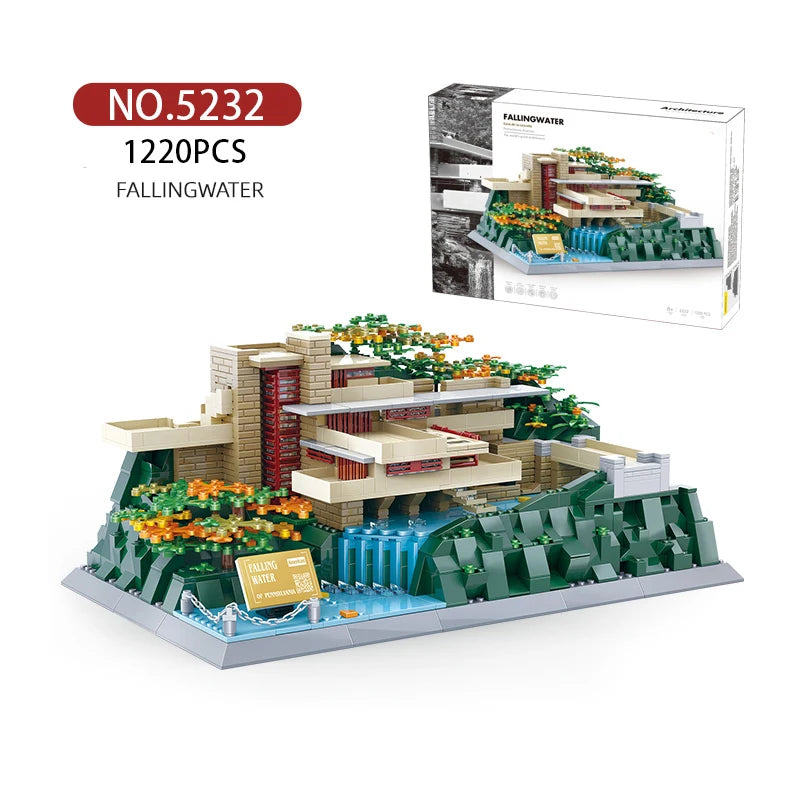 5232 1221pcs ABS World Architecture City Scenery Brick Fallingwater-Pennsylvania,US Building Blocks for Children Collection Toys