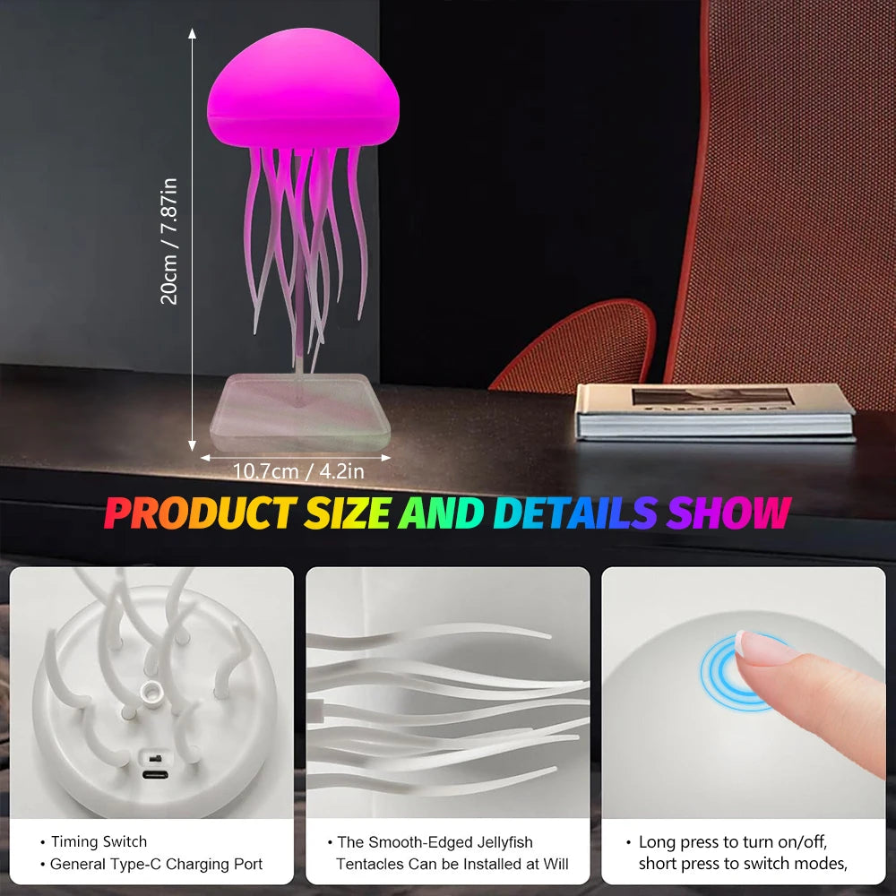 RGB Jellyfish Night Light With Touch Sensor and Remote Control Gradient Table Bedside Lamp For Christmas Gifts
