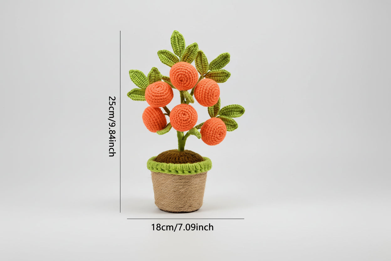 Artificial Crochet Orange Plants Bonsai Fake Flowers Potted For Bedroom Home Garden Living Room Desk Outdoor New Year Decoration