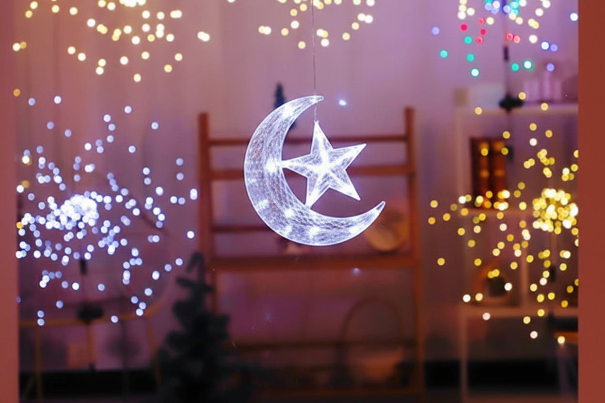 Christmas Star Tree Topper Lights LED Glowing Star Moon Lamp Night Light Xmas Tree Top Ornaments New Year Home Party Decor
