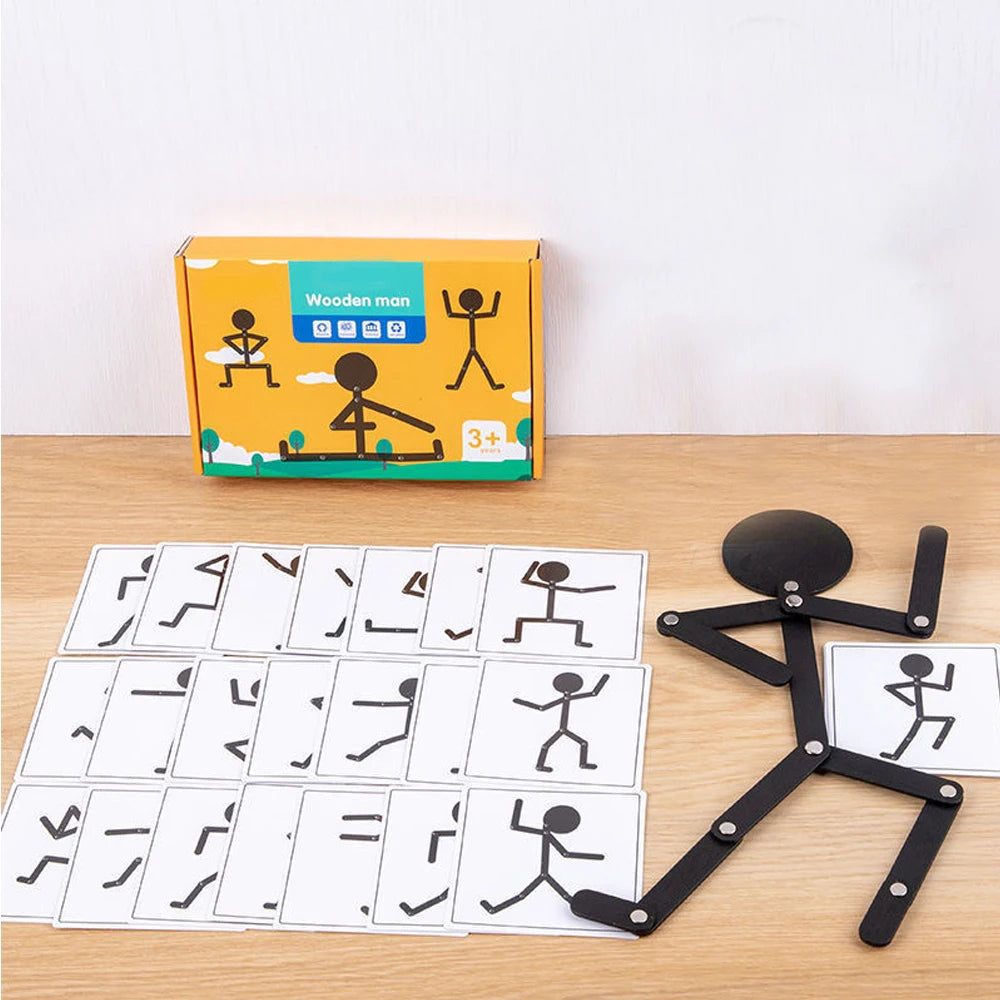 Jeu Kids Montessori Toys Wooden Early Learning Educational Puzzles Sporty Pose Jigsaw Improve Hands-on Skill Busy Board Gifts