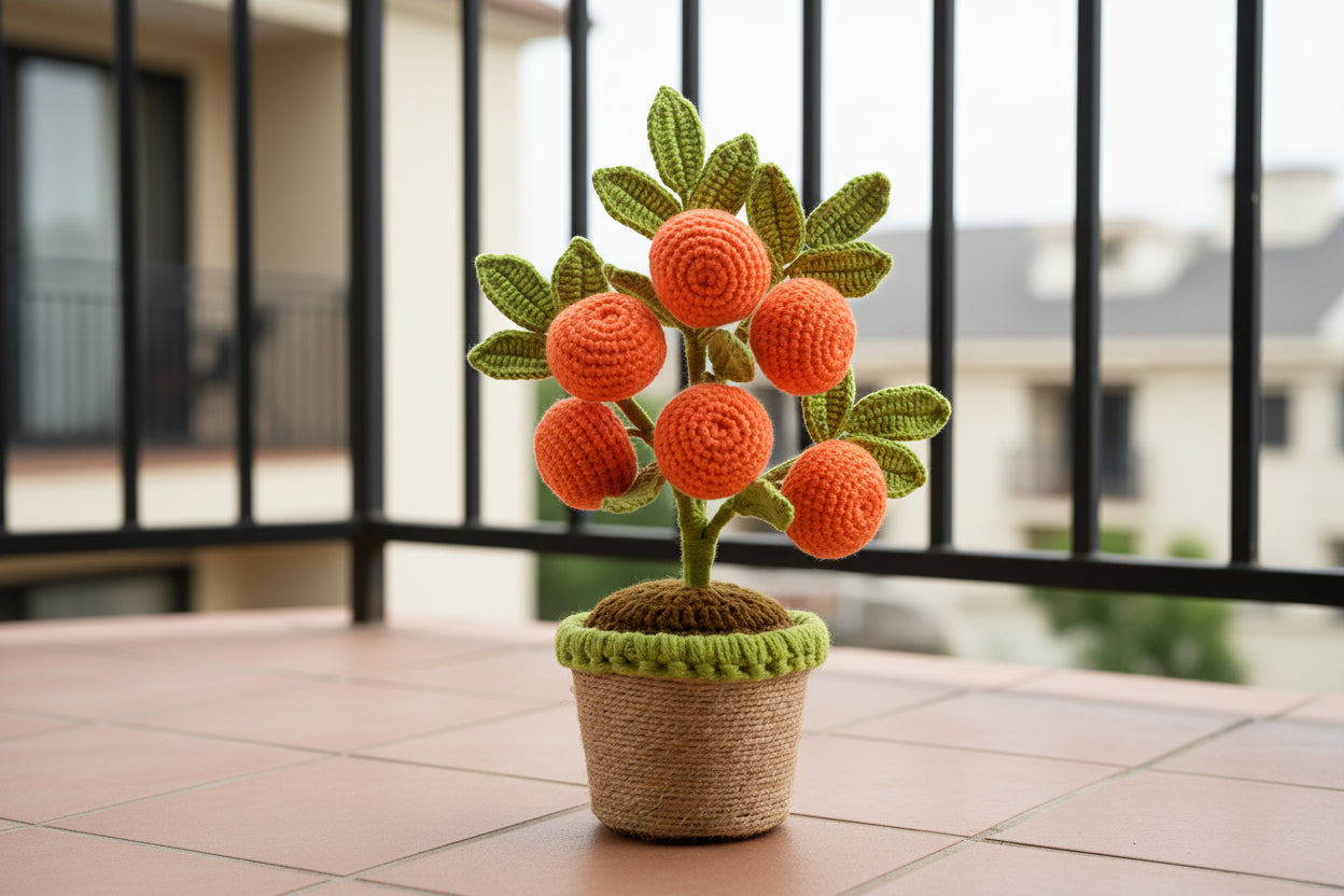 Artificial Crochet Orange Plants Bonsai Fake Flowers Potted For Bedroom Home Garden Living Room Desk Outdoor New Year Decoration
