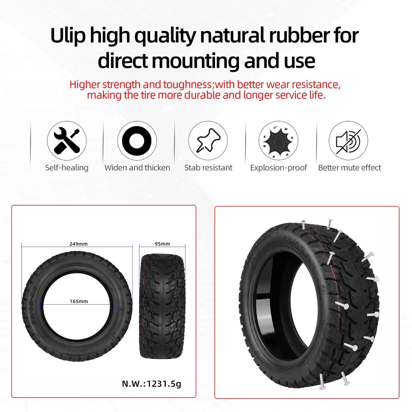 Ulip 85/65-6.5 Self-repairing Tire For Kugoo G-Booster Electric Scooter Built Self-repairing Glue Tubeless Explosion-Proof Tyres