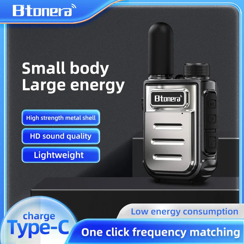 BTONERRA BT230 Mini Walkie Talkie TYPE-C Rechargeable  Handheld  1-3km Radio Transceiver Interphone Child Christmas Toys Gifts