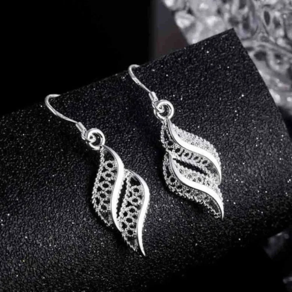 New 925 Sterling Silver Charms Flowers Leaf Earrings For Women Fashion Party Wedding Jewelry Christmas Gifts Vintage Earrings