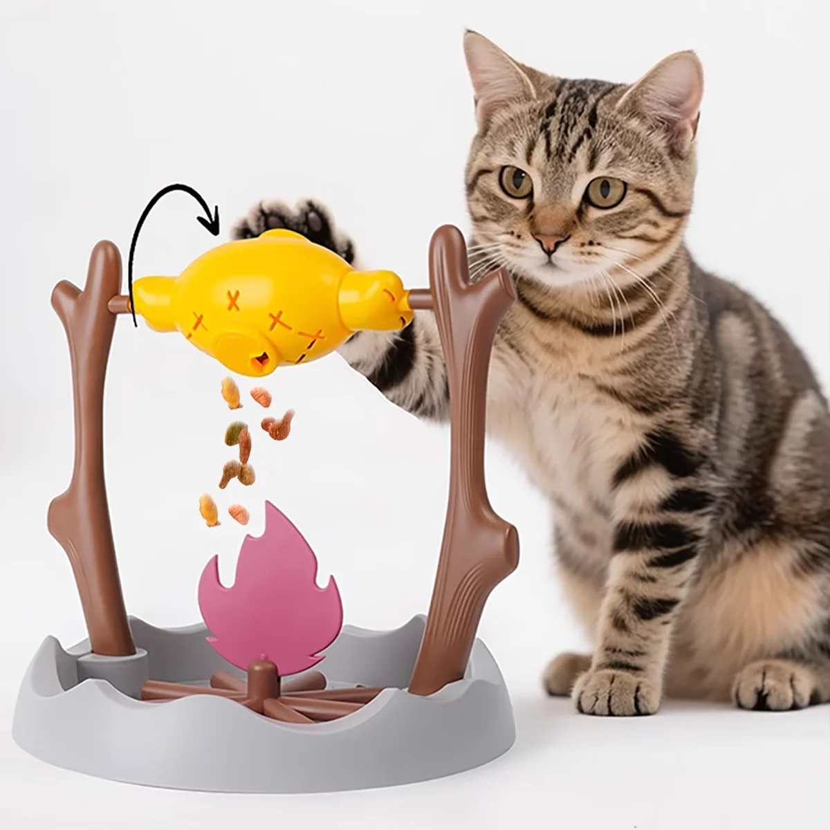 Outdoor BBQ Shaped Interactive Cat Toy - Rolling Food Dispenser with Hidden Treats DIY Chew Toy for Kittens Christmas Gift Idea