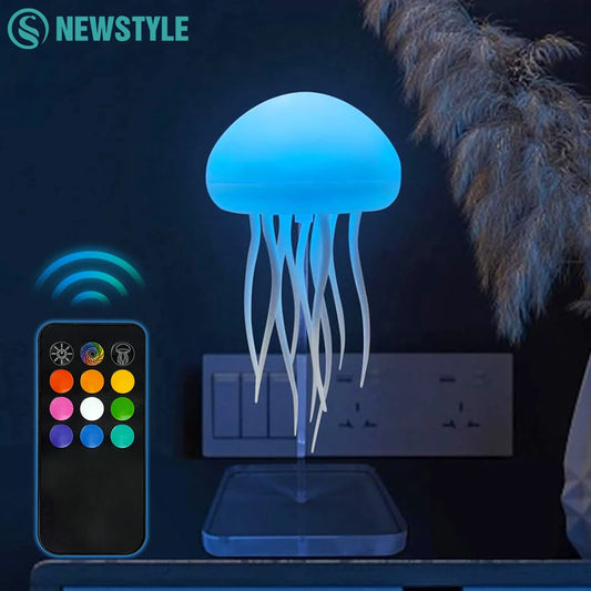 RGB Jellyfish Night Light With Touch Sensor and Remote Control Gradient Table Bedside Lamp For Christmas Gifts