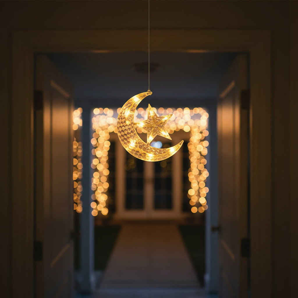 Christmas Star Tree Topper Lights LED Glowing Star Moon Lamp Night Light Xmas Tree Top Ornaments New Year Home Party Decor