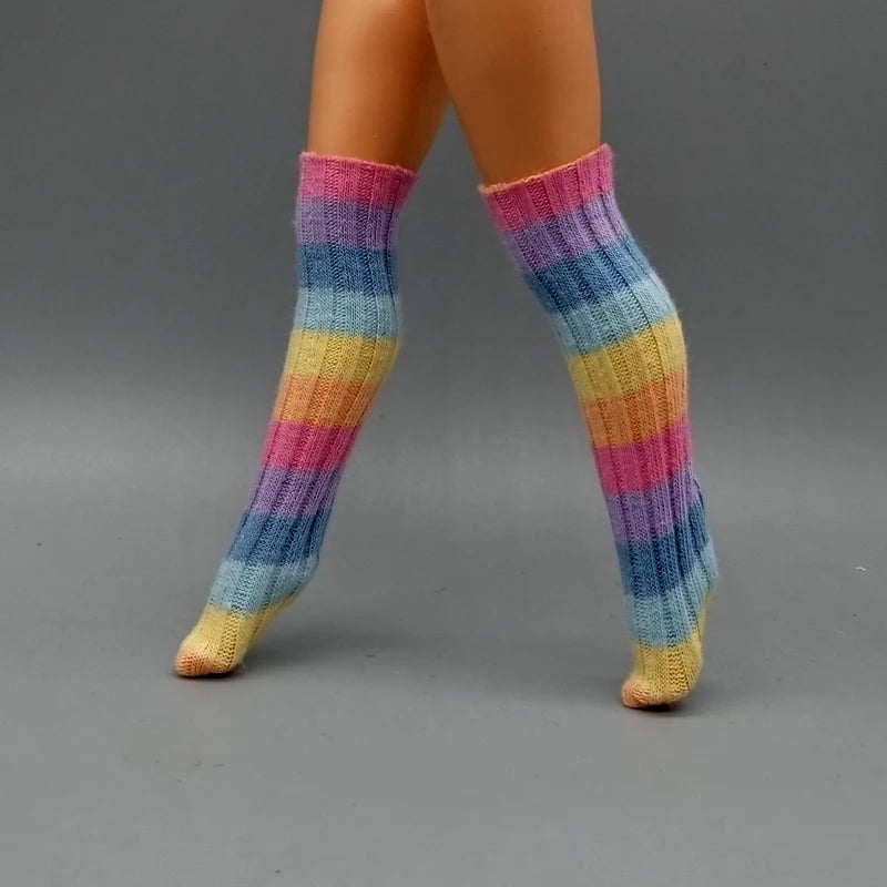 Suitable 25CM Winter Dolls Fishnet Stockings Rainbow Striped Socks For Dolls Girls Christmas Gift