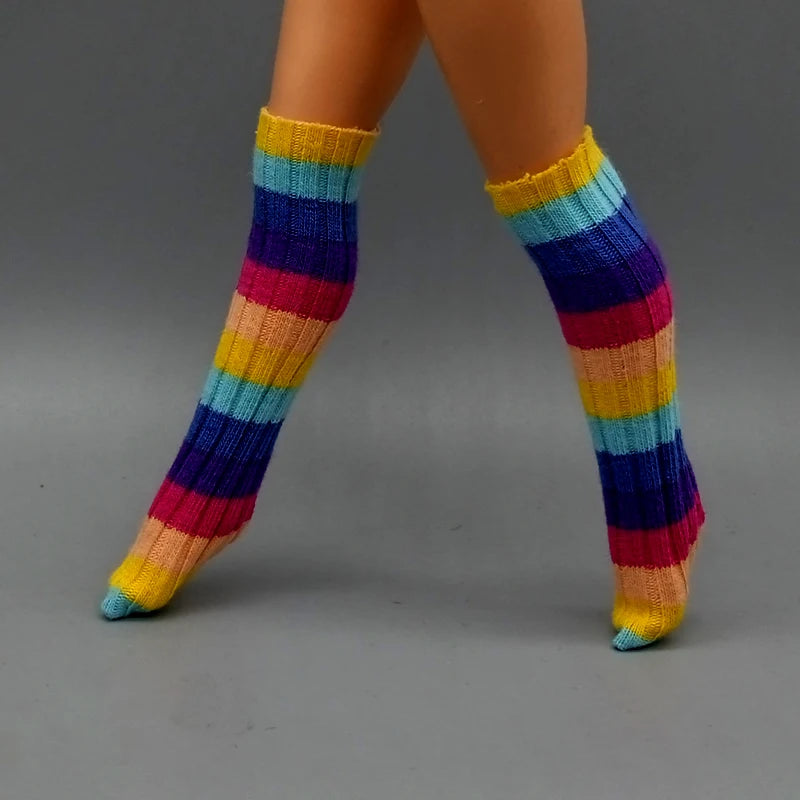 Suitable 25CM Winter Dolls Fishnet Stockings Rainbow Striped Socks For Dolls Girls Christmas Gift