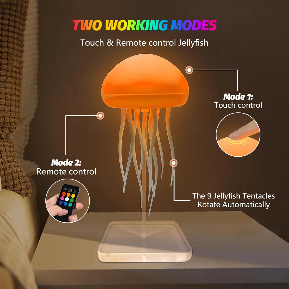 RGB Jellyfish Night Light With Touch Sensor and Remote Control Gradient Table Bedside Lamp For Christmas Gifts