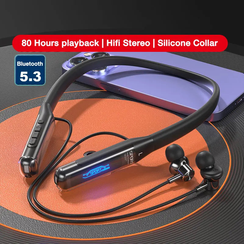 EARDECO 80 Hours Endurance Bluetooth Headphone with Microphone Wireless Headphones Bass Stereo Neckband Earphones Bluetooth 5.3