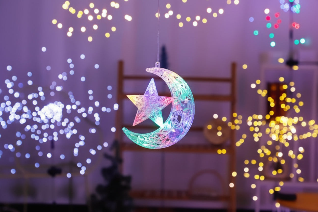 Christmas Star Tree Topper Lights LED Glowing Star Moon Lamp Night Light Xmas Tree Top Ornaments New Year Home Party Decor