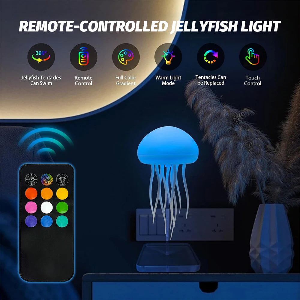 RGB Jellyfish Night Light With Touch Sensor and Remote Control Gradient Table Bedside Lamp For Christmas Gifts