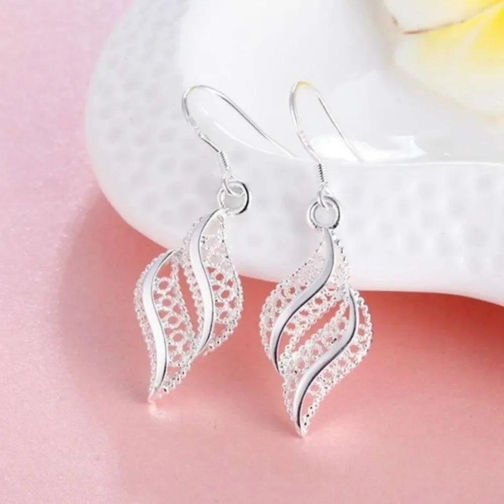 New 925 Sterling Silver Charms Flowers Leaf Earrings For Women Fashion Party Wedding Jewelry Christmas Gifts Vintage Earrings