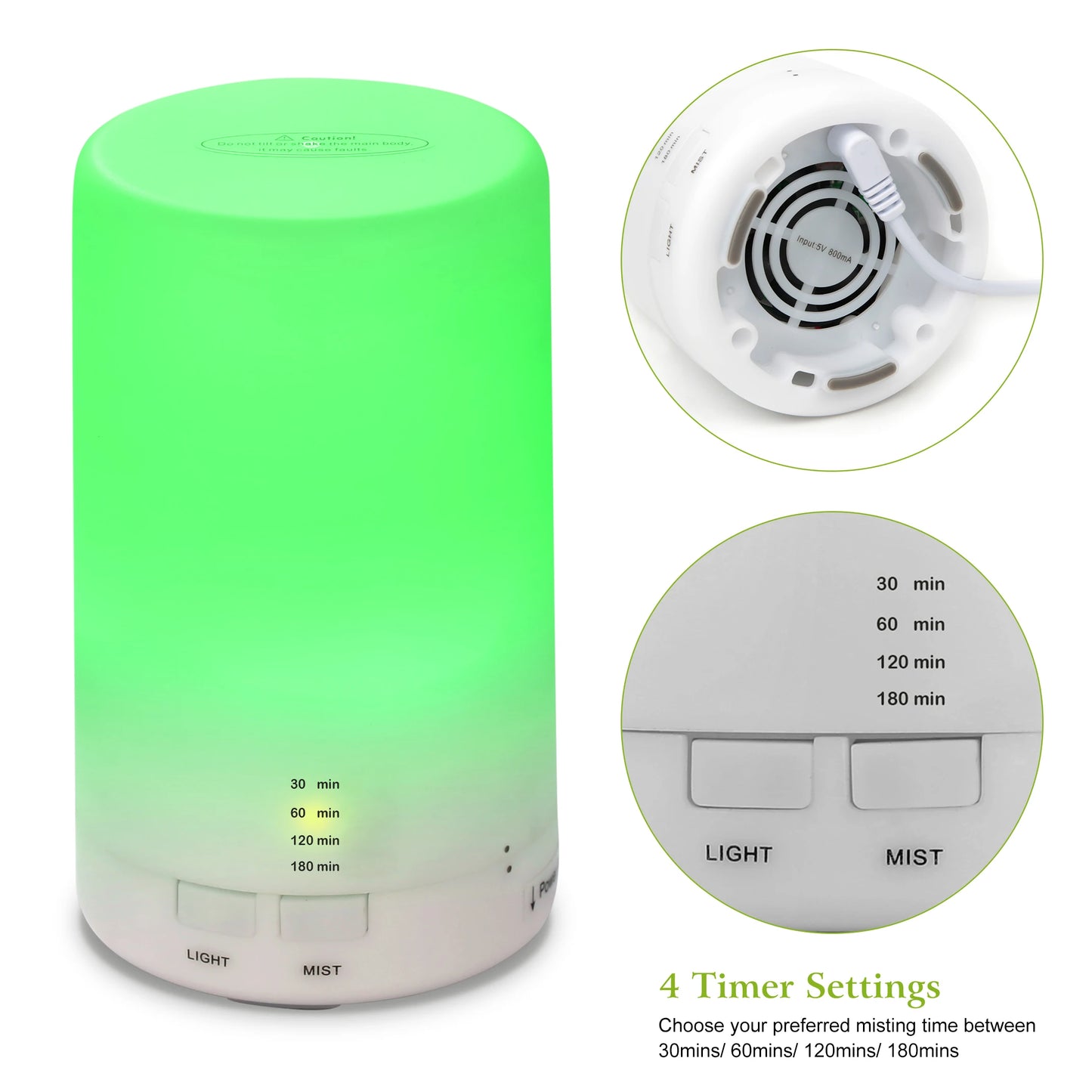 Mini Ultrasonic Aroma Essential Oil Diffuser 7 Color LED Lights 4 Timer Settings Cool Mist Humidifier for Office Home Room