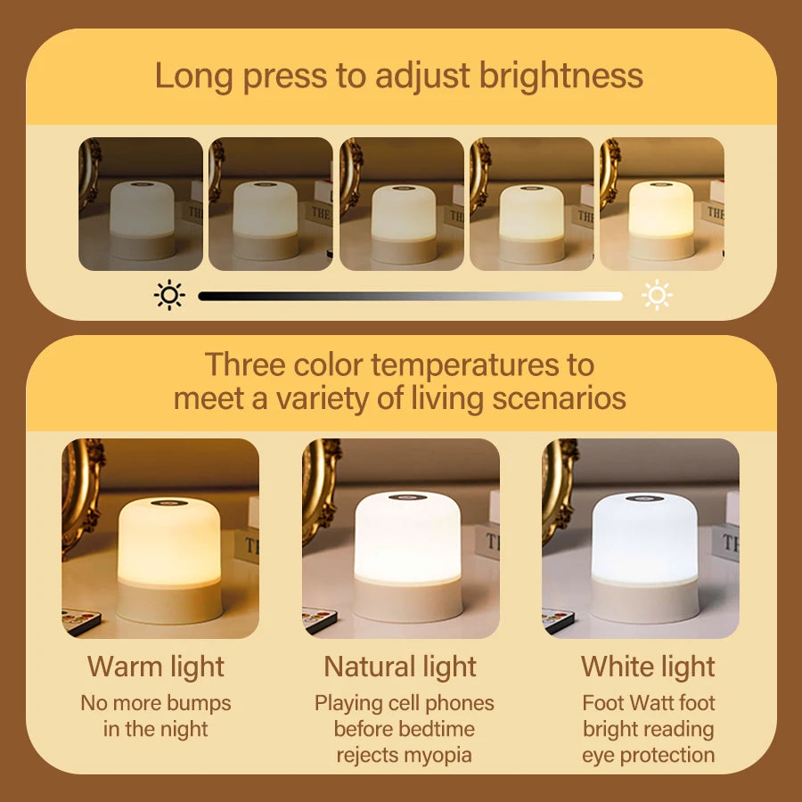 Touch LED Night Light USB Table Lamps Rechargeable Dimmable Bedside Light for Bedroom Decor Home Christmas Gift Child Night Lamp