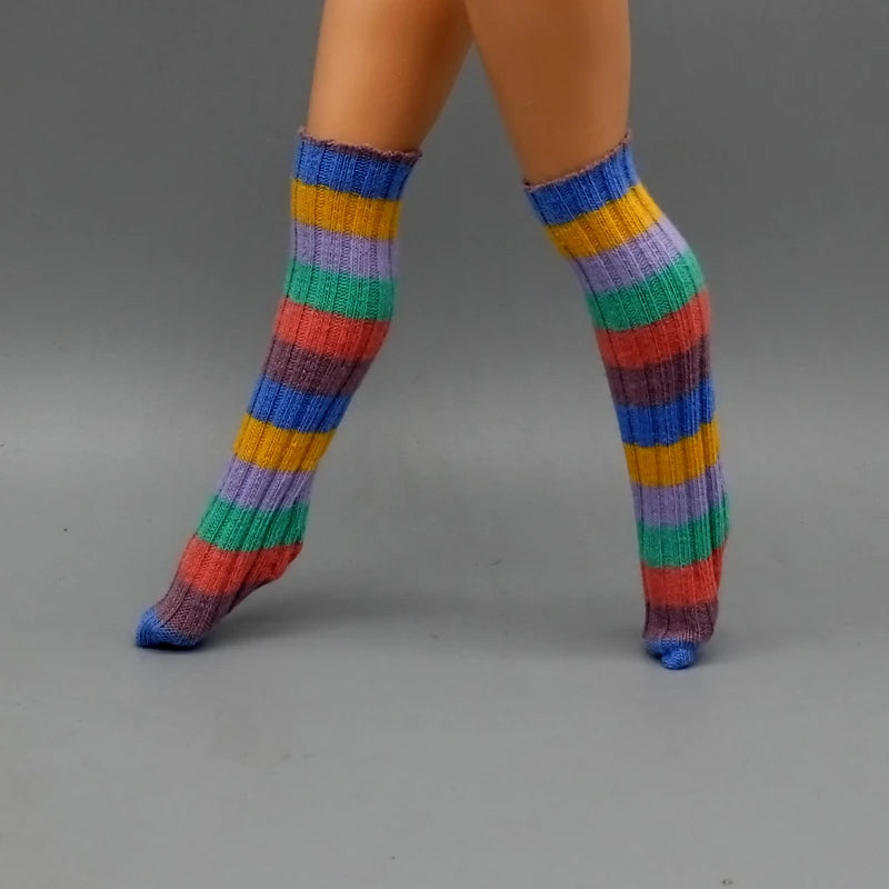 Suitable 25CM Winter Dolls Fishnet Stockings Rainbow Striped Socks For Dolls Girls Christmas Gift