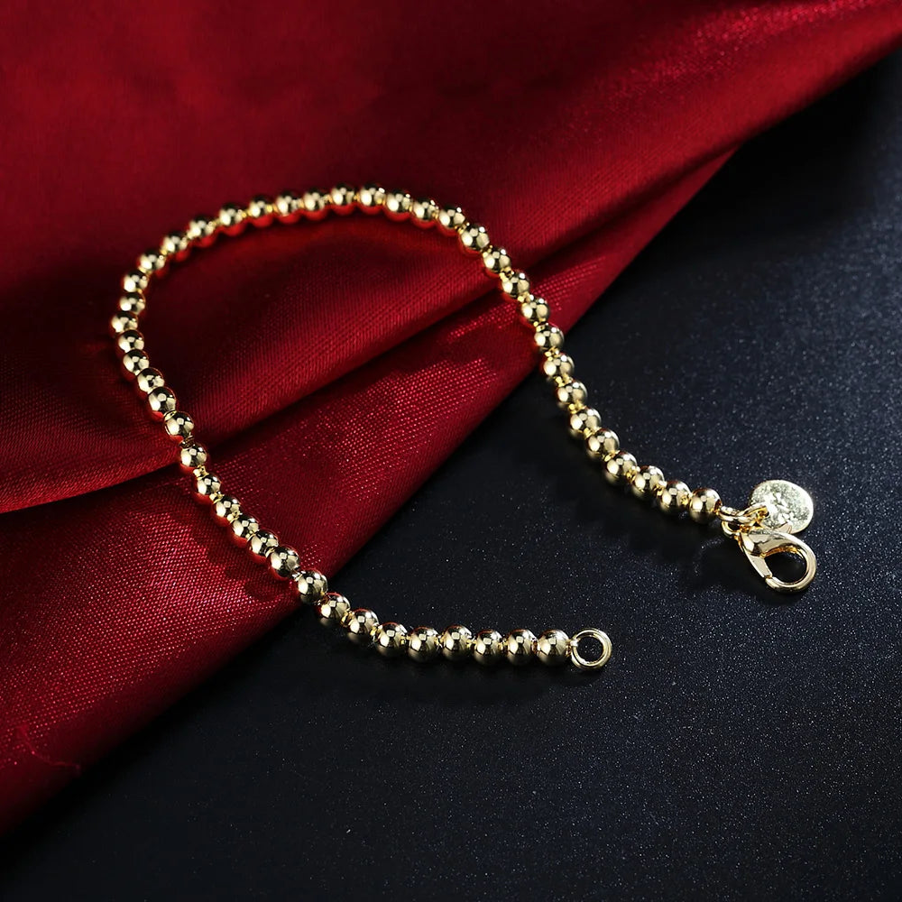 925 sterling Silver 18K gold color 4MM beads Chain Bracelets for Women Fashion Party Wedding Accessories Jewelry Christmas Gifts
