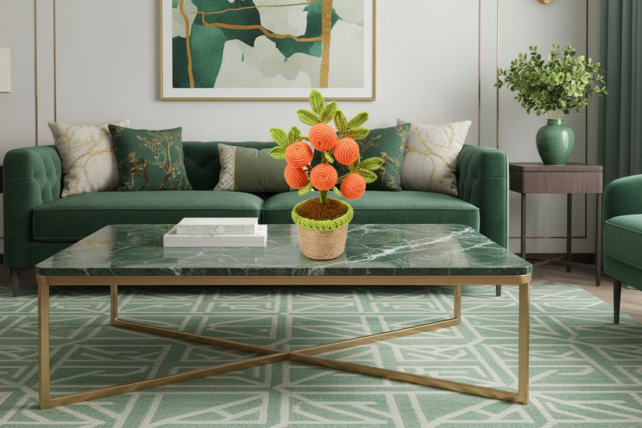 Artificial Crochet Orange Plants Bonsai Fake Flowers Potted For Bedroom Home Garden Living Room Desk Outdoor New Year Decoration