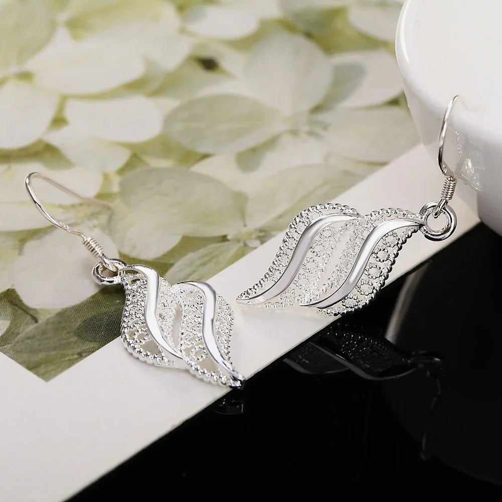 New 925 Sterling Silver Charms Flowers Leaf Earrings For Women Fashion Party Wedding Jewelry Christmas Gifts Vintage Earrings