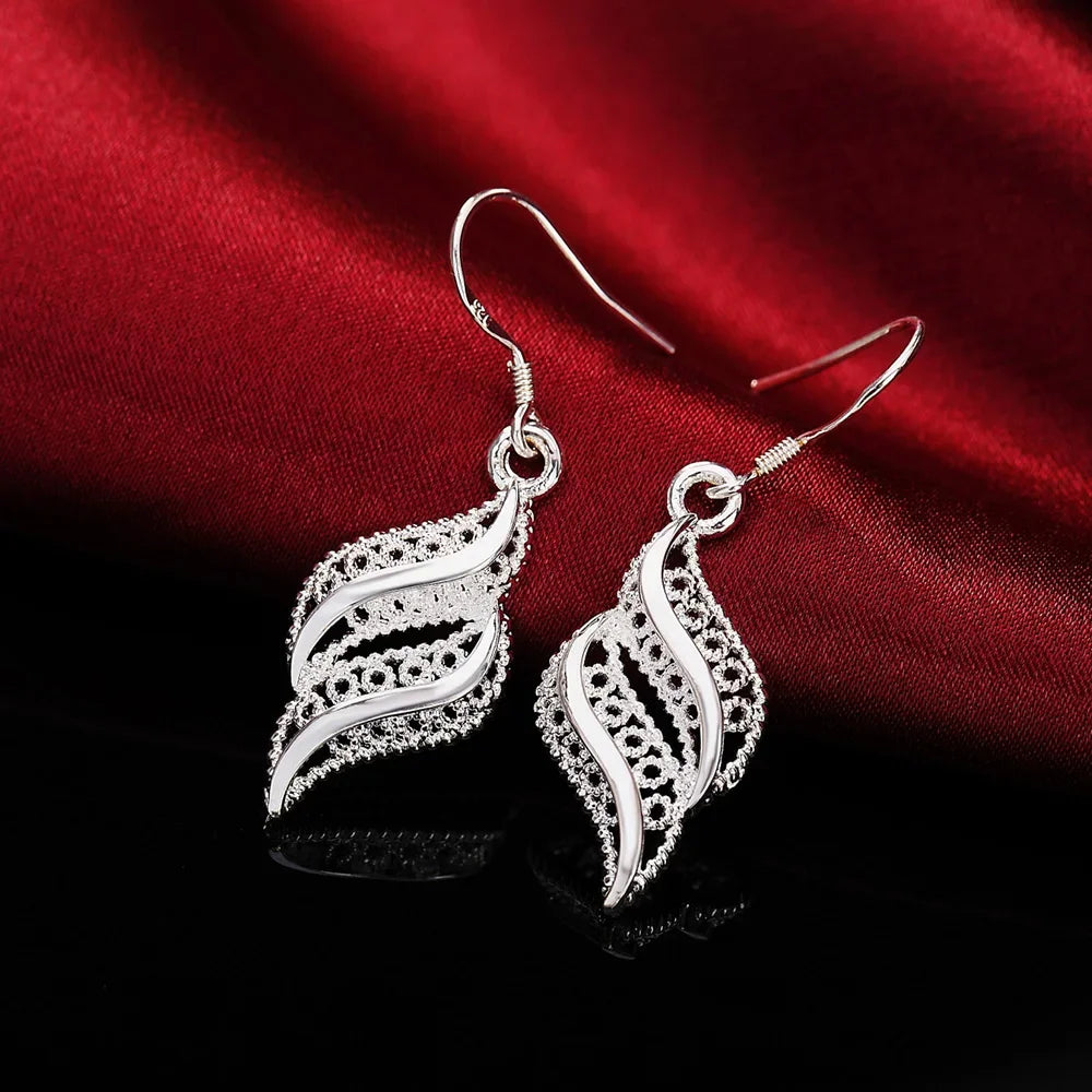 New 925 Sterling Silver Charms Flowers Leaf Earrings For Women Fashion Party Wedding Jewelry Christmas Gifts Vintage Earrings