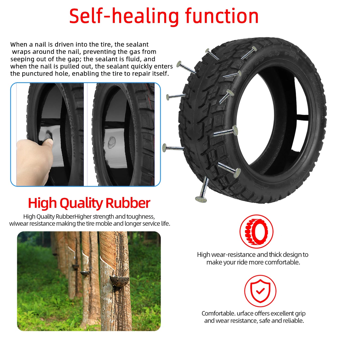 Ulip 85/65-6.5 Self-repairing Tire For Kugoo G-Booster Electric Scooter Built Self-repairing Glue Tubeless Explosion-Proof Tyres