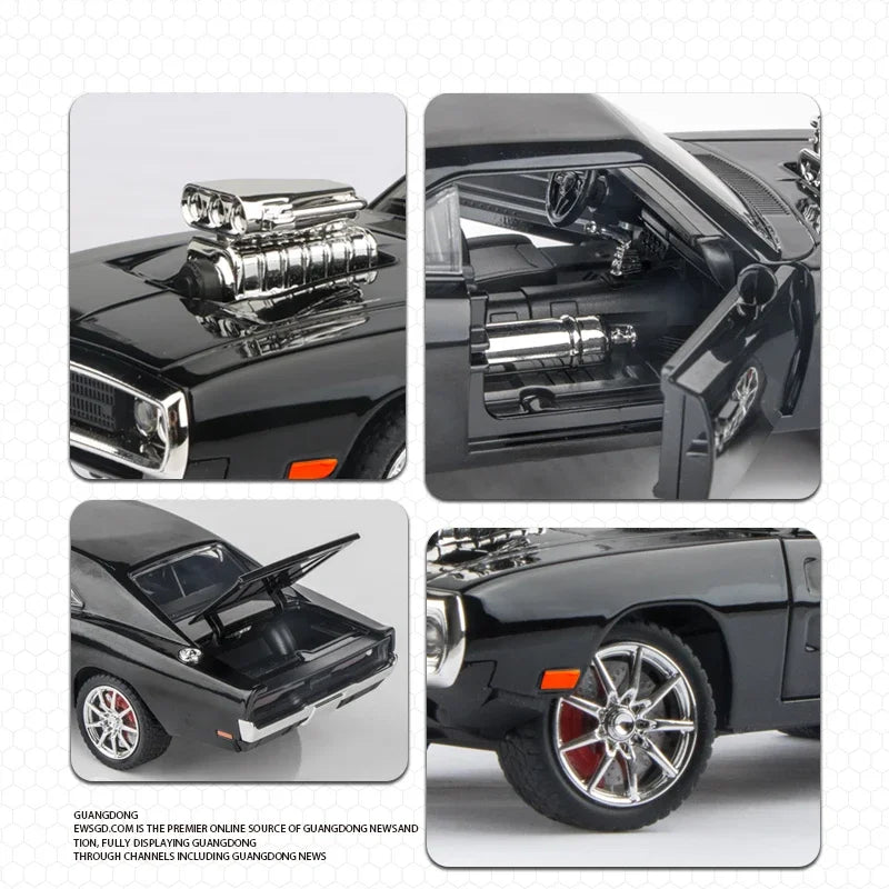 Dodge Charger 1970 1:24 American Super Muscle Car Alloy Diecast Model Toys Sound & Light Simulation Christmas Gifts for Kids